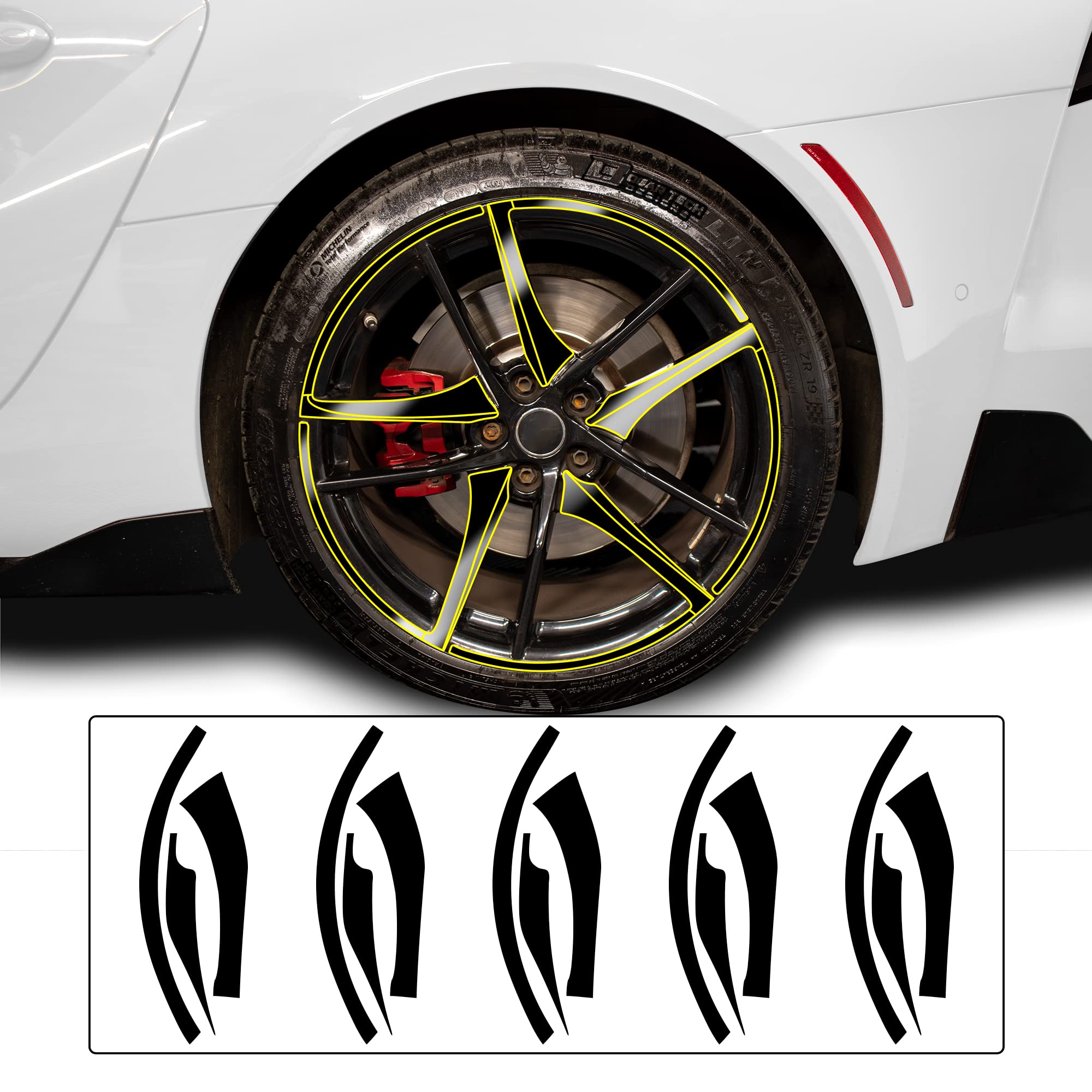 Photo 1 of BOGAR TECH DESIGNS Wheel Rim Chrome Delete Sticker Decal Vinyl Film Replacement Compatible with Toyota Supra 2020-2025, Gloss Black