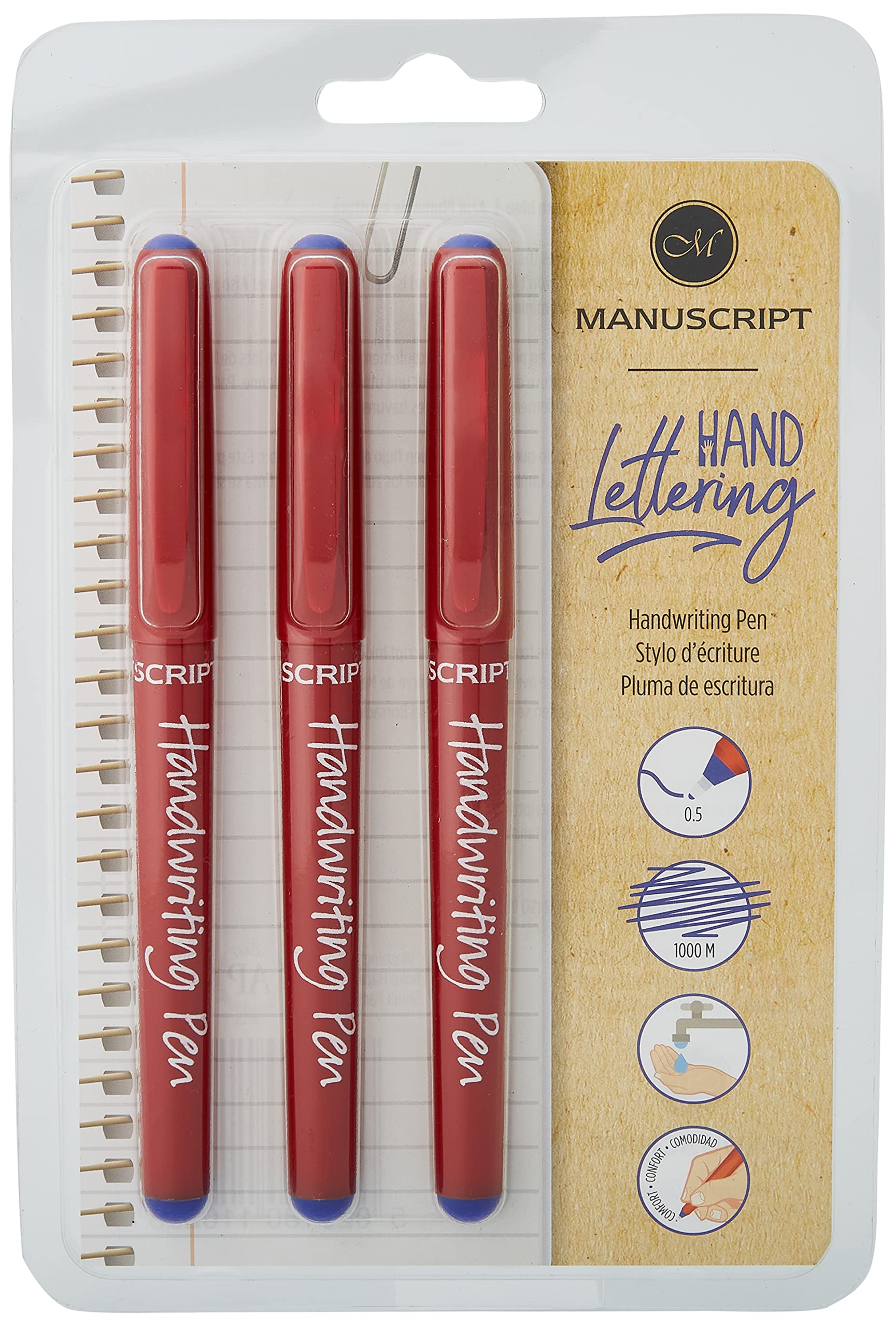 MANUSCRIPT Handwriting Pens - pack of 3 handwriting pens, Blue