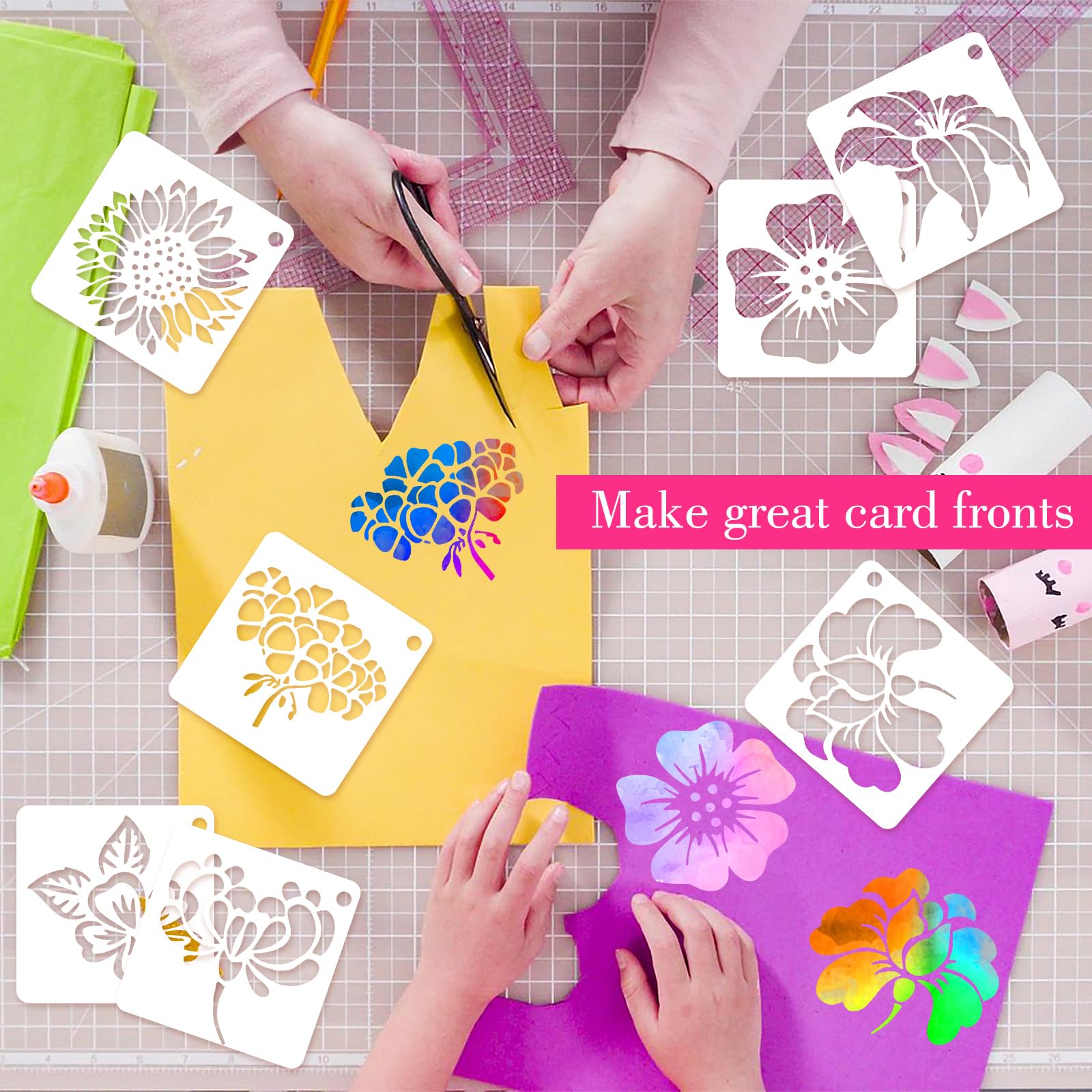 Floral Stencils for Painting, Ymapinc 20 Pcs 2.95 Inch Flower Stencils for Crafts Rock Painting Stencils Plastic Reusable Stencils for Painting on Wood Wall Tile Home Decor, 584326_1_eHTn2hQHD