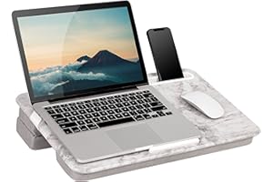 LAPGEAR Elevation Lap Desk with Device Ledge, Phone Holder, and Booster Cushion - White Marble - Fits up to 15.6 Inch Laptops - Style No. 87966
