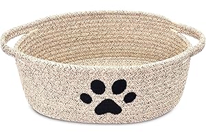 ABenkle Small Woven Basket with Handle, Cute Dog Paw Baskets for Gifts Empty, Decorative Rope Woven Storage Dog Toy Basket, Nursery Baskets for Baby Shower, 12" x 8" x 5"
