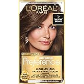 L'Oreal Paris Superior Preference Luminous Fade-Defying Permanent Hair Color, Hair Dye For Up to 9 Weeks of Radiance, Medium Brown 5, 1 Hair Dye Kit