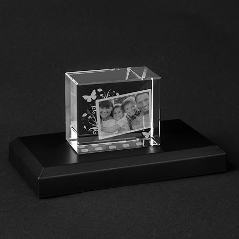 Personello® Glas Foto mit Gravur und Collage, Bild in Glasblock graviert, Fotogeschenk, Größe S=55x45x30mm, Leuchtsockel
