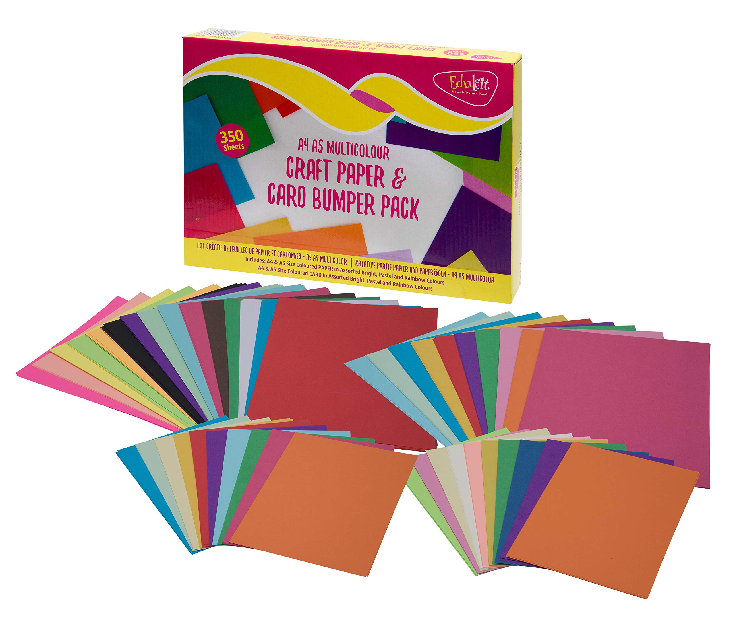 Edukit Papercraft Essentials - 350 Sheets Coloured Paper and Coloured Card - A4 A5 Sizes; Bumper Pack, Assorted Colours A4 Card- Craft Paper for Kids - DIY Arts and Crafts Supplies - A4 Coloured Paper