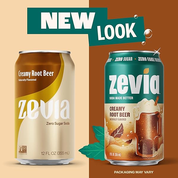 ZEVIA ZERO SUGAR SODA, CREAMY ROOT BEER, 12 OZ CANS (24-PACK) – NATURALLY SWEETENED, NON-GMO PROJECT VERIFIED, GLUTEN-FREE, VEGAN