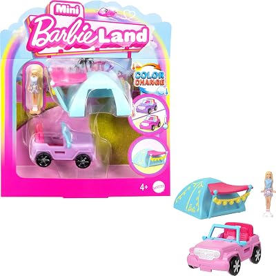 Barbie Mini BarbieLand Doll & Vehicle Set Color-Change SUV Tent HYF43