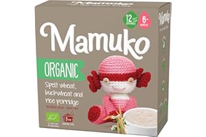 MAMUKO Organic Porridge - Healthy Porridge Blend of Spelt, Buckwheat & Rice - High Fiber Porridge with No Added Sugar, Milk & Preservatives - Organic Porridge Ideal for Toddlers - (200g & 10 Servings)