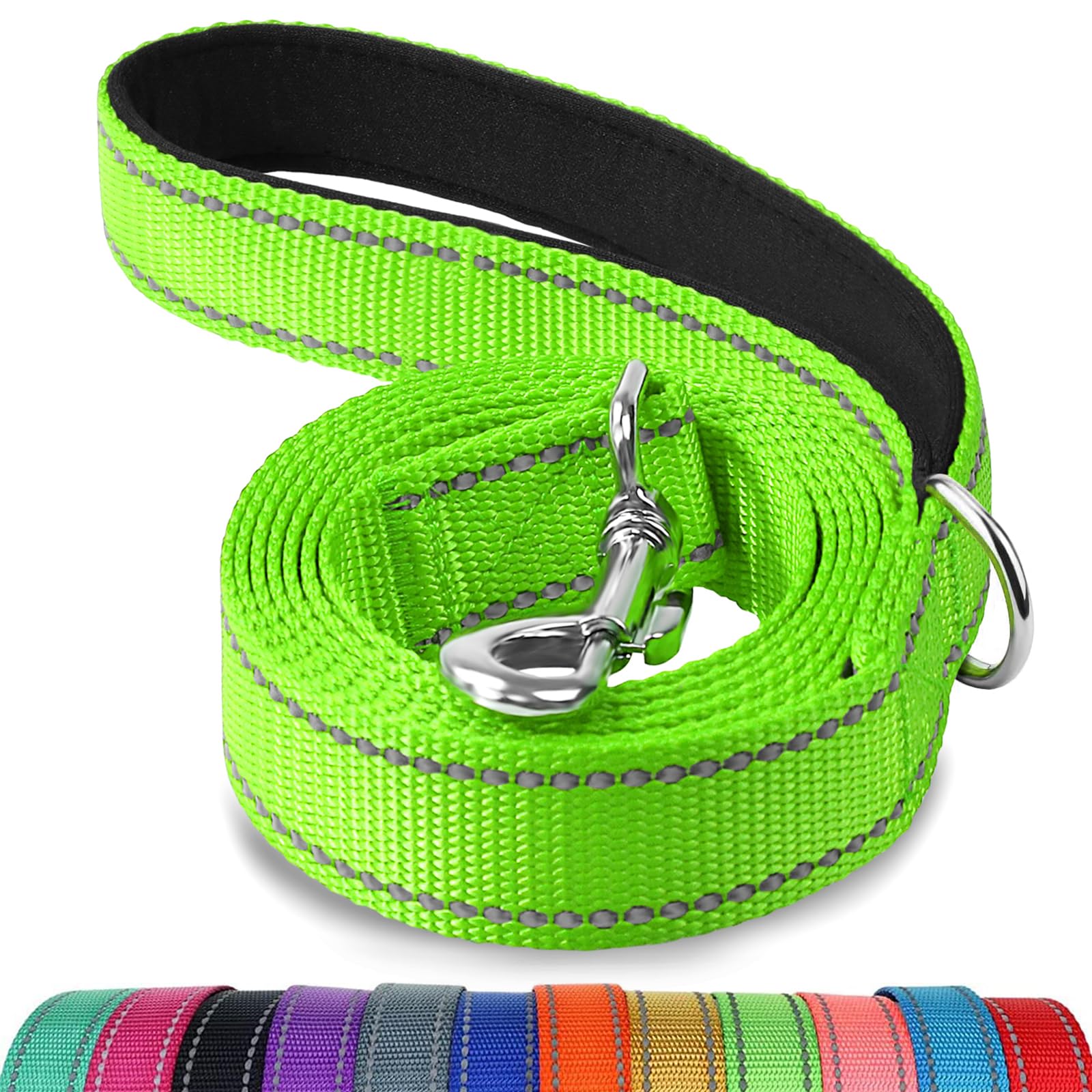 Joytale Double-Sided Reflective Dog Leash, 6 FT/5FT/4 FT, Padded Handle Nylon Dogs Leashes for Walking, Training Lead for Small & Medium Dogs, Green, 5FT