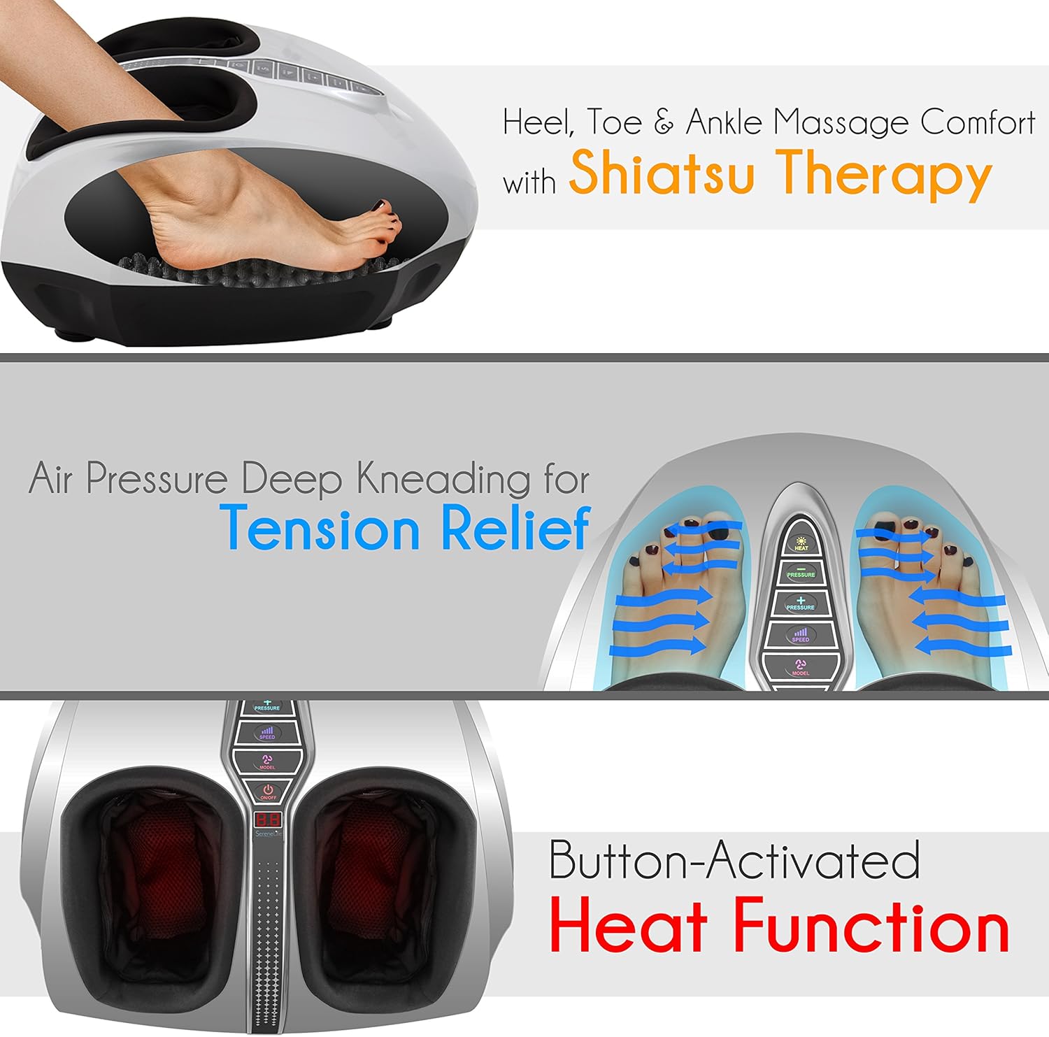 SereneLife SLFTMSG35 Shiatsu Foot Massager - Shiatsu Therapy for Heels, Toes and Ankles for Pain Relief and Comfort, Heat Function and Different Intensity Levels, with Remote Control: Home & Kitchen