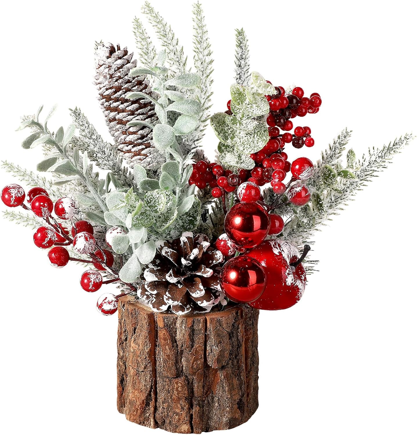 Trees - Hatisan Small Christmas Tree, Artificial Christmas Tree with Christmas Ornaments Pine Cone Berry, Tabletop Christmas Tree for Christmas Decorations Home Room Party Winter Indoor Outdoor((Red-Round)