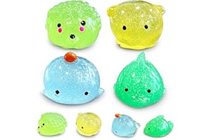 JIAHO 4 Pcs Jumbo Glitter Mochi Squishy Toys for Kids Party Favors, Kawaii Squishies, Sea Animals Sensory Toys for Classroom Prizes, Easter Basket and Goodie Bag Stuffers, Stress Balls Squeeze Toys