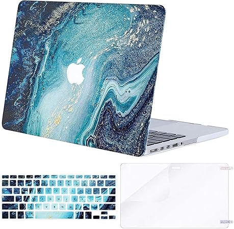 Amazon Com Mosiso Compatible With Macbook Pro 13 Inch Case 15 14 13 End 12 A1502 A1425 Protective Plastic Creative Wave Marble Hard Shell Case Keyboard Cover Skin Screen Protector Blue Computers Accessories
