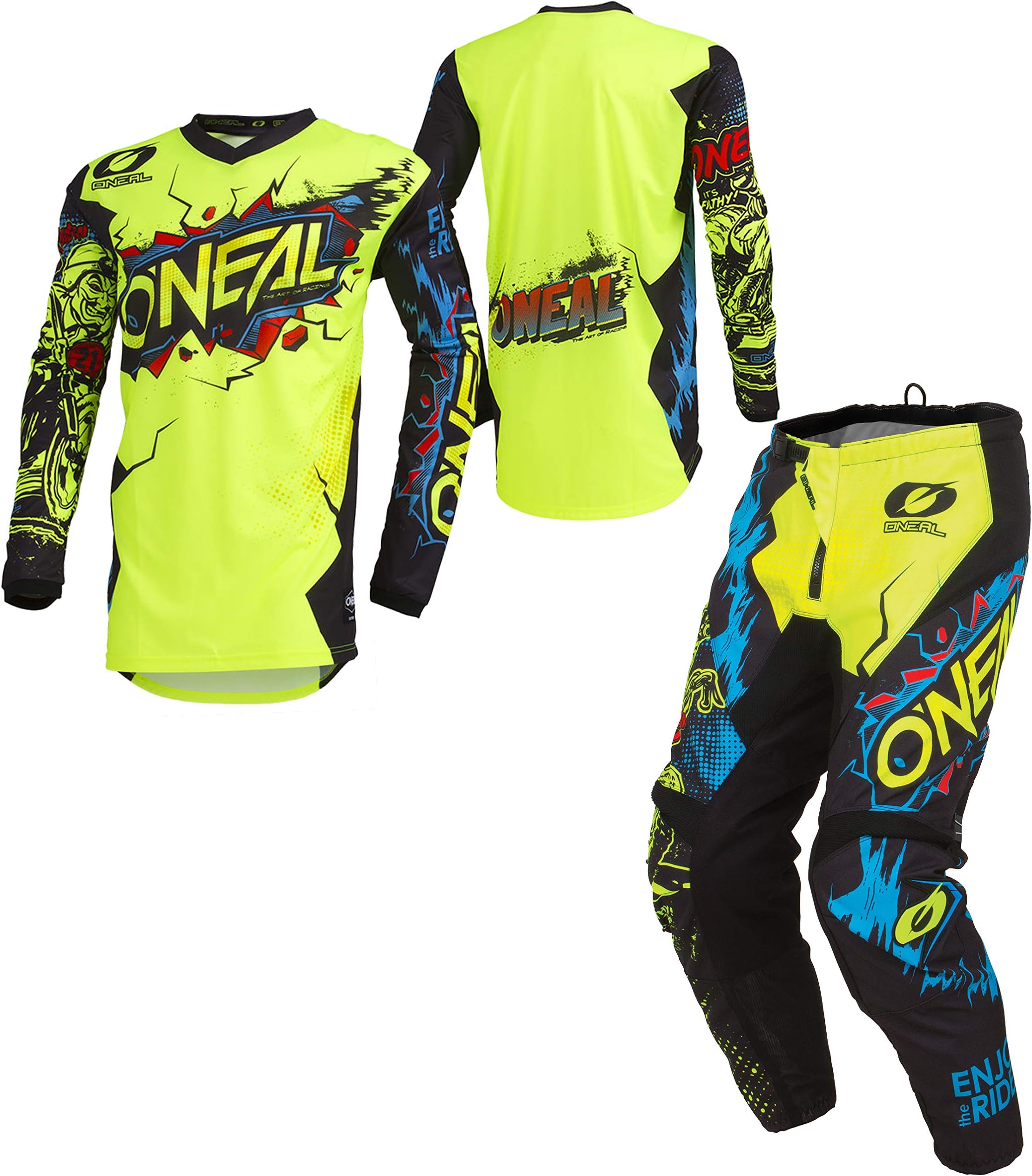 O'Neal Mens Element Villain Motocross Jersey & Pants Combo Neon Yellow
