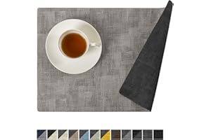 Romanstile Reversible Vinyl Placemats Set of 8, Faux Leather 100% Waterproof Oil-proof Wipeable Place Mats, Heat Resistant Dual Sided Table Mats for Kitchen/Dining/Party (Grey Light Grey, 12 x 18 Inch
