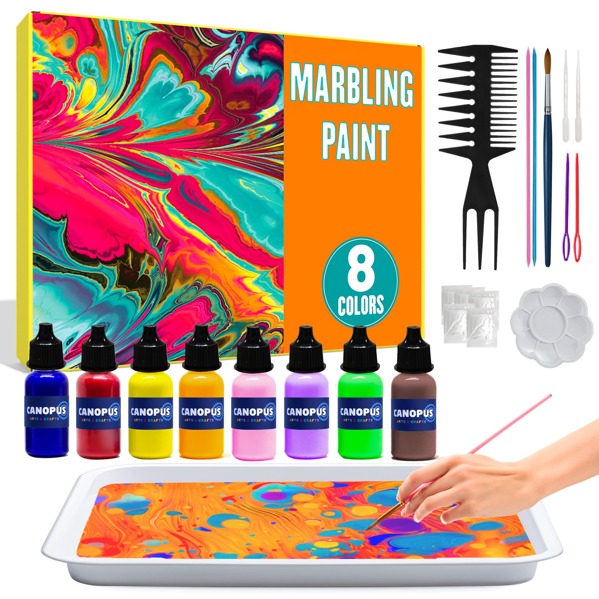 CANOPUS Premium Water Marbling Paint Kit for Kids, Complete Set, 100% Non Toxic with 30 pcs of Papers, Art and Craft Set for Kids 6-12, Ideal for School, Birthday, Christmas, Girls & Boys