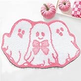 Halloween Bath Rugs 18 X 31 Inch Pink Ghost Bathroom Rug Non-Slip Washable Ultra Soft Halloween Rug Super Absorbent Front Door Mat Carpet for Ghost Bathroom Bedroom Decor