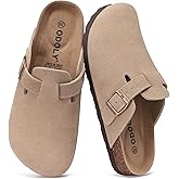 ODOLY Genuine Suede Clogs for Women Men Soft Cork Footbed Leather Mules Comfort Potato Shoes with Arch Support