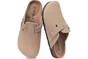 ODOLY Genuine Suede Clogs for Women Men Soft Cork Footbed Leather Mules Comfort Potato Shoes with Arch Support