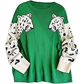 WDIRARA Women's Plus Size Leopard Tiger Print Sweater Crew Neck Long Sleeve Fuzzy Knitted Pullover Top
