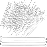 Mabor 200Pcs Eyepins for Jewelry Making 45mm/1.77In, Silver Stainless Steel Open Eye Pins, Head Pins Flat Eye Pin for Jewelry Making DIY Craft Earring Bracelet Necklace Pendant Supplies