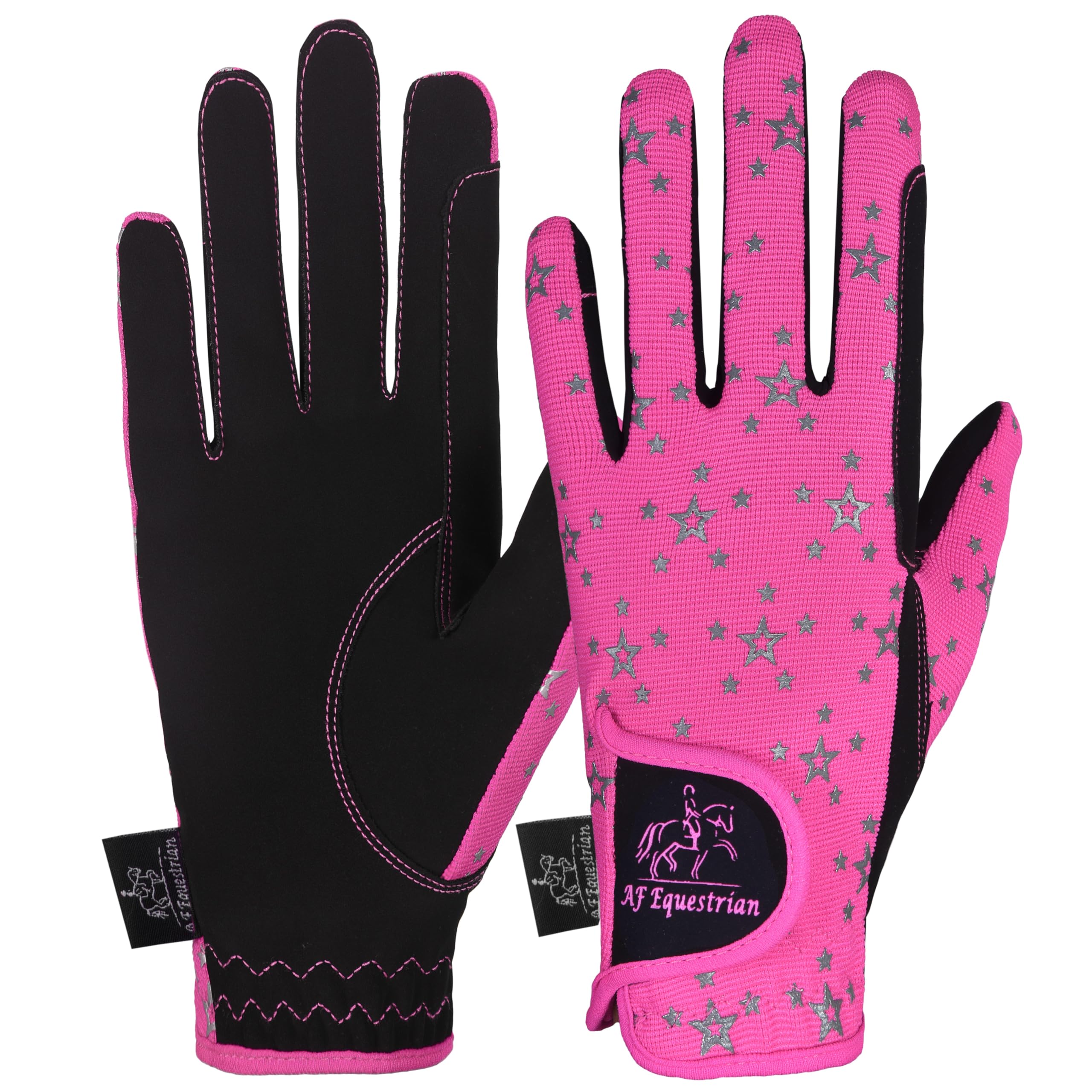 AFE Kids Gloves For Girls Boys Unisex Horse Riding Gloves Outdoor Gloves Sports Gloves Cycling Gloves For Children Black Blue Pink Star Design (Pink Star Design, Large)