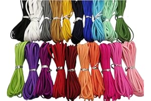 Pamir Tong 100 Yards Multi-Color Suede Leather Cords Leather Lace Flat Faux Suede Cord String Thread Velvet Cord for Necklace, Bracelet, Beading and DIY Crafts 20 Colors