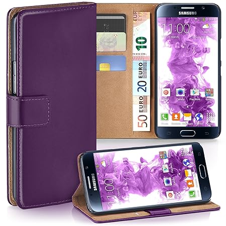 moex Samsung Galaxy S6 | Hülle Lila mit Karten-Fach 360° Book Klapp-Hülle Handytasche Kunst-Leder Handyhülle für Samsung Gala