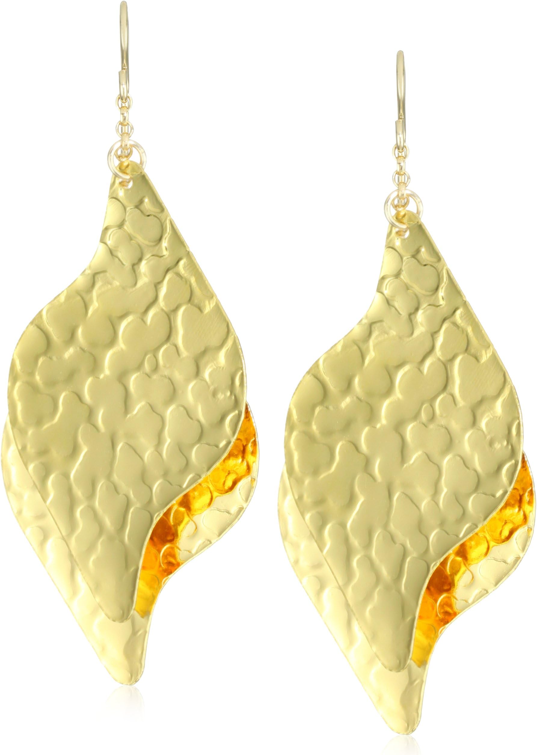 Devon Leigh "Bold Gold" 18k Gold-Dipped Double Leaf Drop Earrings with 14k Gold-Filled Chains