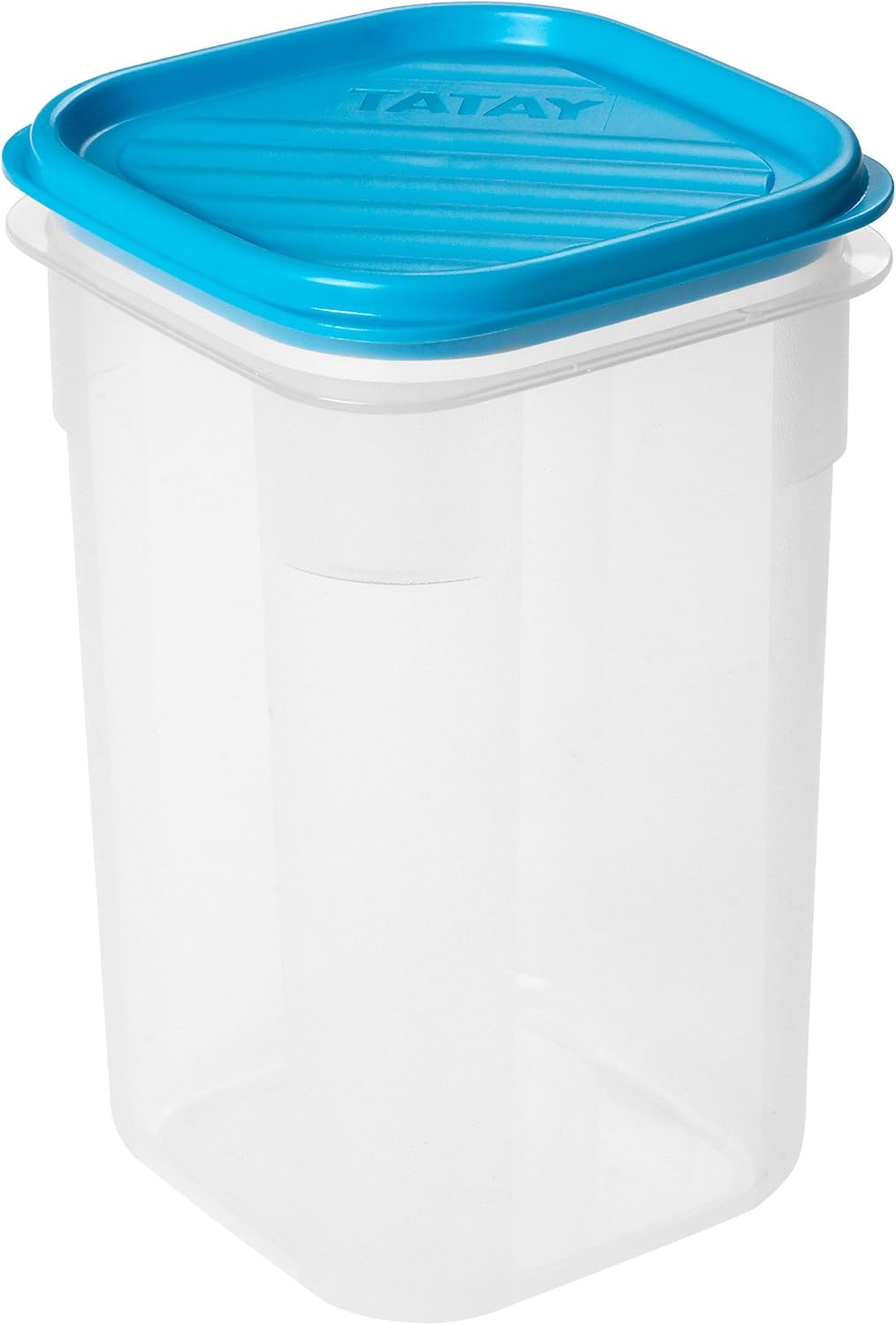 TATAY 1160400 - Contenedor de alimentos hermético con tapa flexible a presión, Plástico transparente con tapa azul, libre de BpA, 1 litro de capacidad, 10 x 10 x 16,5