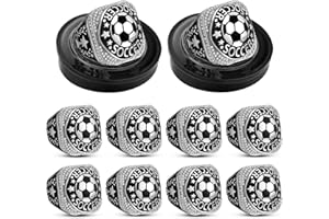 Highergo 10 Pcs Football Volleyball Championship Rings with Display Neck Chain and Stand Baseball Soccer Basketball Bowling MVP Champion Trophy Rings for Tournament Award Gift