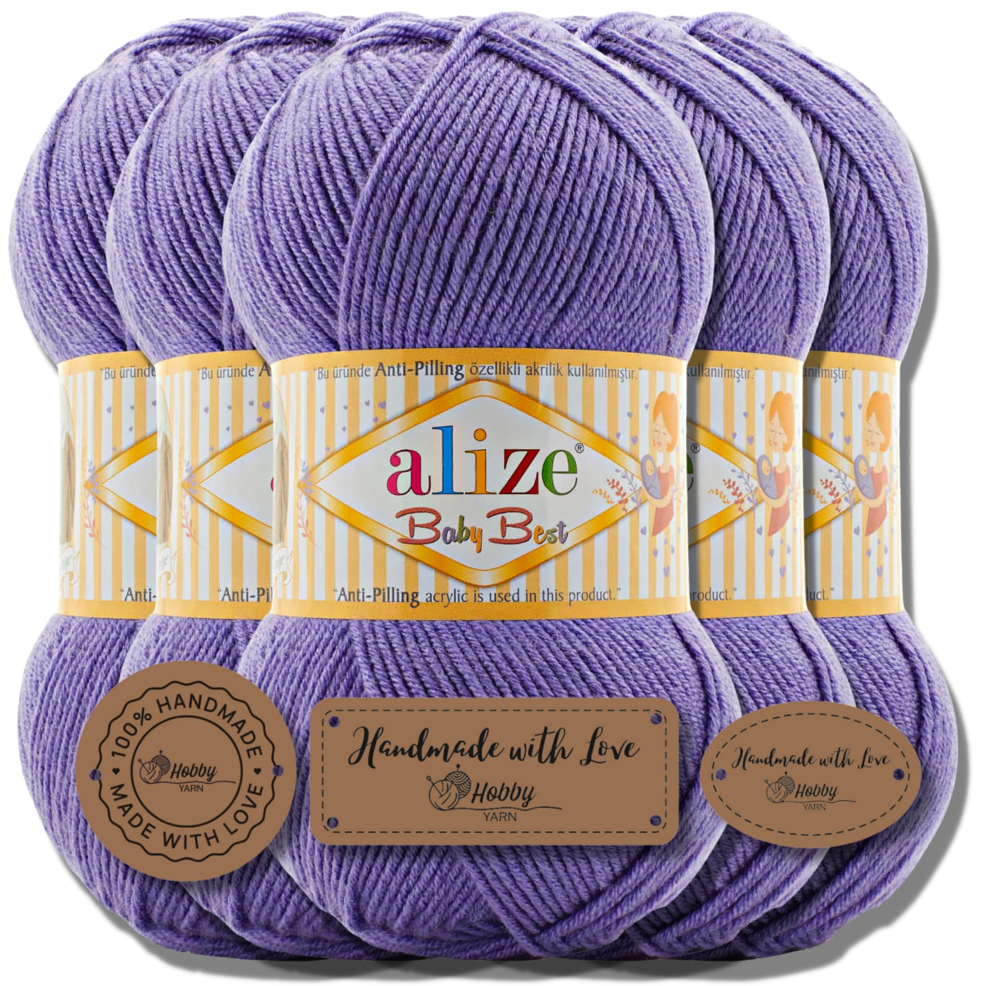 Hobby YARN Alize 5 x 100g Baby Best Turkish Premium Wool Made of Cotton and Acrylic Plain Hand Knitting Yarn for Crochet Knitting Scarves (Periwinkle 851)
