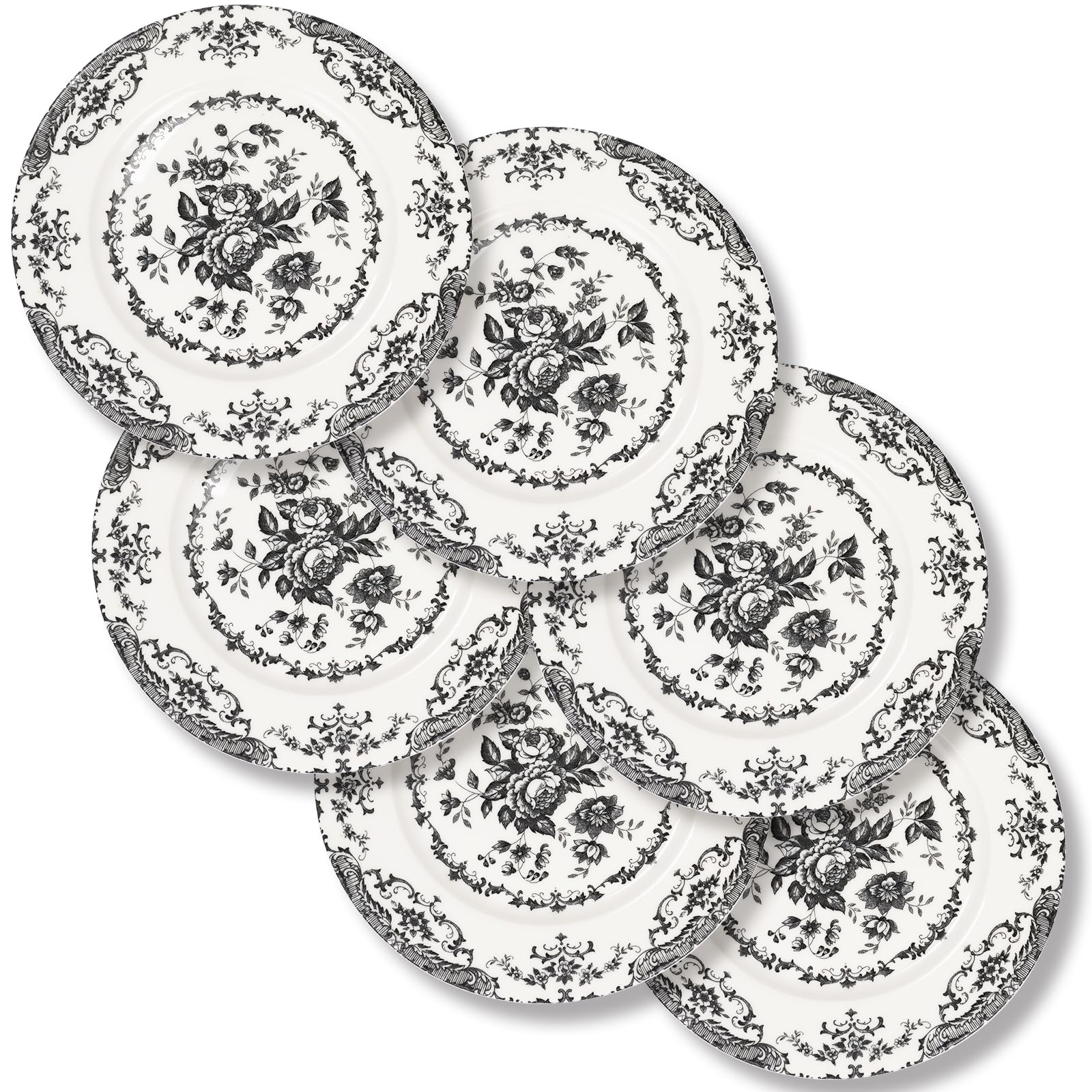 Photo 1 of HomeElves Salad Plates, 8.5 Inch Ceramic Plates Set of 6, Kitchen Plate Microwave Safe, White Porcelain Dessert Plate Porcelain Serving Dishes, Black