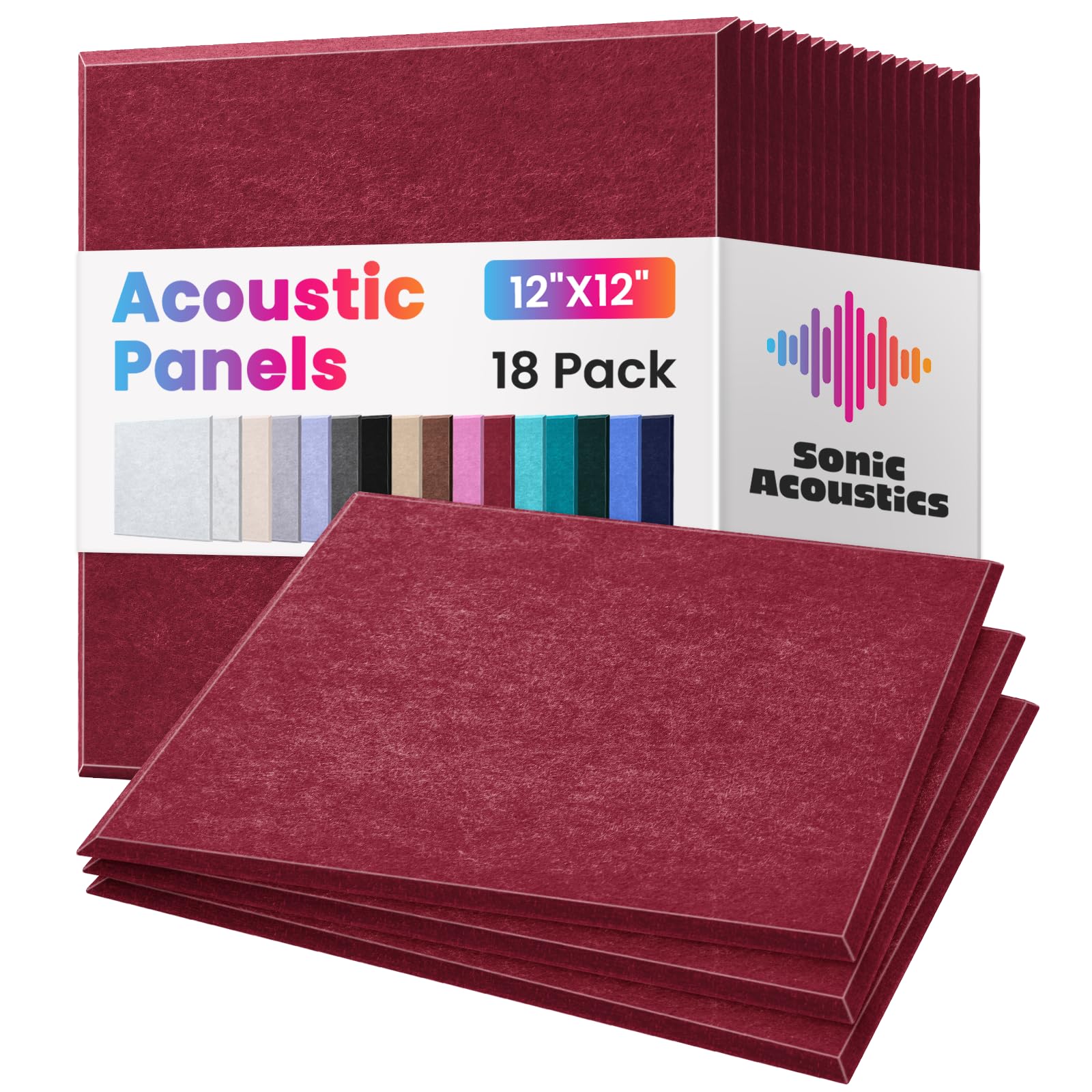 Photo 1 of 18 Pack Acoustic Panels Self Adhesive Sound absorbing Wall Panels, High Density Dampening Panel, 12X12X0.4 Inch Square Wall Panels in Home,Office,Reccording Room,Studio (Wine Red)