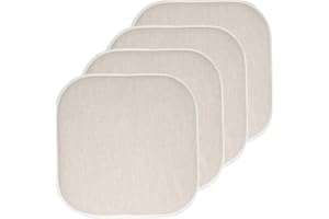 Sweet Home Collection Chair Cushion Memory Foam Pads Honeycomb Pattern Slip Non Skid Rubber Back Rounded Square 16" x 16" Seat Cover, 4 Pack, Alexis Linen/Beige