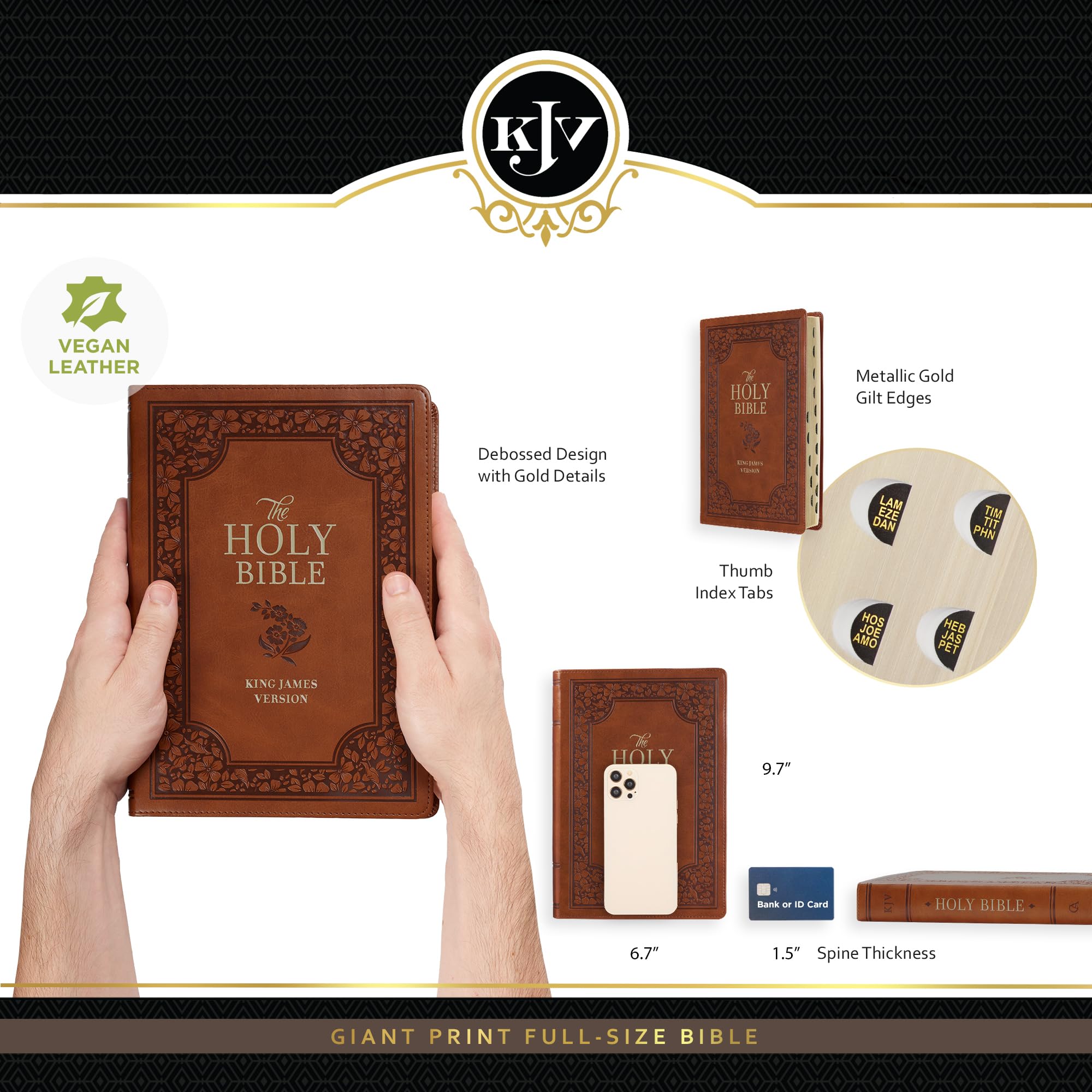 KJV Holy Bible, Giant Print Full-size Faux Leather Red Letter Edition - Thumb Index & Ribbon Marker, King James Version, Saddle Tan Floral (KJV Giant Print Full Size Bible)