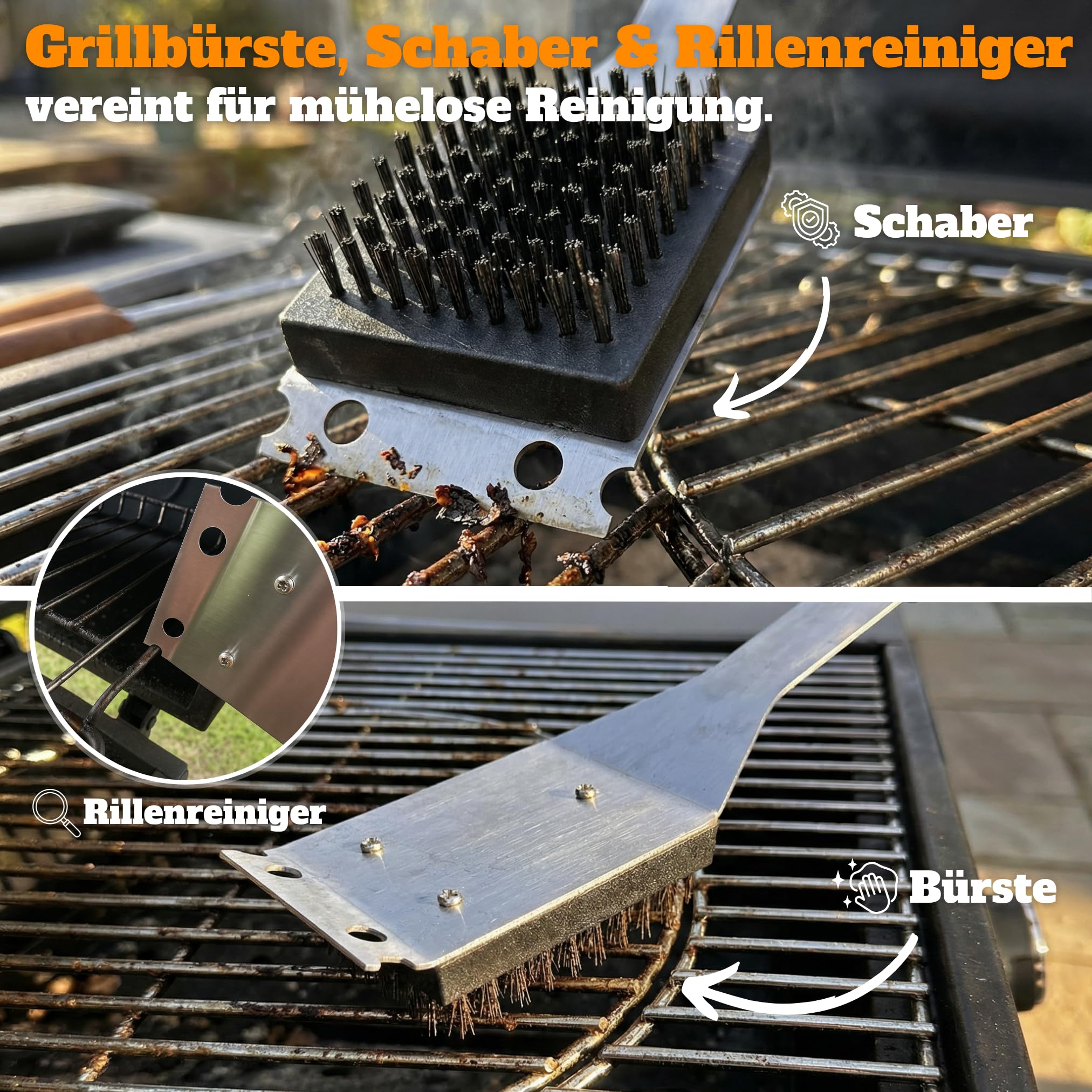 Grillkoffer Grillset für Männer - Grill Set mit Metallkoffer aus Edelstahl, Grillbesteck & Grill Zubehör, 3 in 1 Wender mit Flaschenöffner und Schneidekante 4