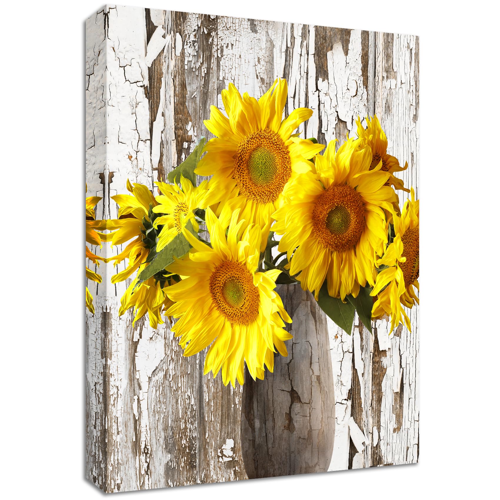 Wooden Framed Rustic Yellow Sunflower in Vase Canvas Wall Art Canvas Print Picture Farmhouse Cottage Countryside Painting Poster Home Office Gallery Bedroom Bathroom Wall Decor Ready To Hang 30x40cm — image 1