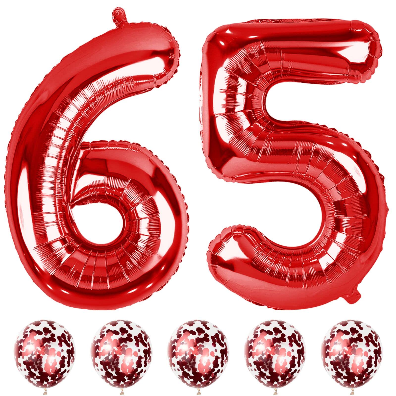 40-Inch Number Boost Foil Balloons Set - Red 65th & 56th Birthday Helium Number Balloons with Confetti, Giant 5 & 6, Self-Inflating Men & Women Anniversary Party Decorations