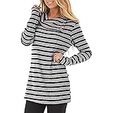 ETCYY Tunic Tops for Women Loose Fit Long Sleeve Shirts Fall 2026 Dressy Casual Blouse Striped Button Cowl Neck Sweatshirts