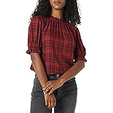 Amazon Essentials Women's Fluid Twill Short Puff Sleeve Smock Detail Shirt