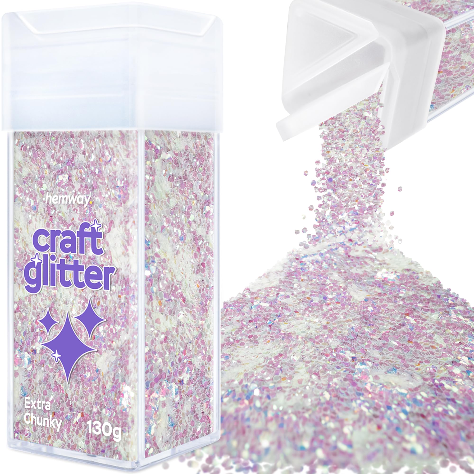Hemway Glitter Shaker Mother of Pearl Iridescent 110g Extra Chunky, Craft Glitter Shaker for Resin & Epoxy Crafts, Christmas Art Supplies, Nail, Body, Face, Eye, Festival, Crafting, Slime, Sparkle