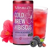 The Republic of Tea Cold Brew Hibiscus Aronia Blackberry Iced Tea, 6 Ct | Herbal Tea, Caffeine Free, Cold Brew Hibiscus with Dark Berry Flavor, Rosehips and Aronia Berry Bits