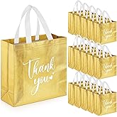 Sweetude 30 Pcs Thank You Gift Bags with Handles Bulk Reusable Goodie Bag Non Woven Foldable Handbag for Christmas Wedding Bridesmaid Gifts(11 x 12 x 5 Inch,Gold)