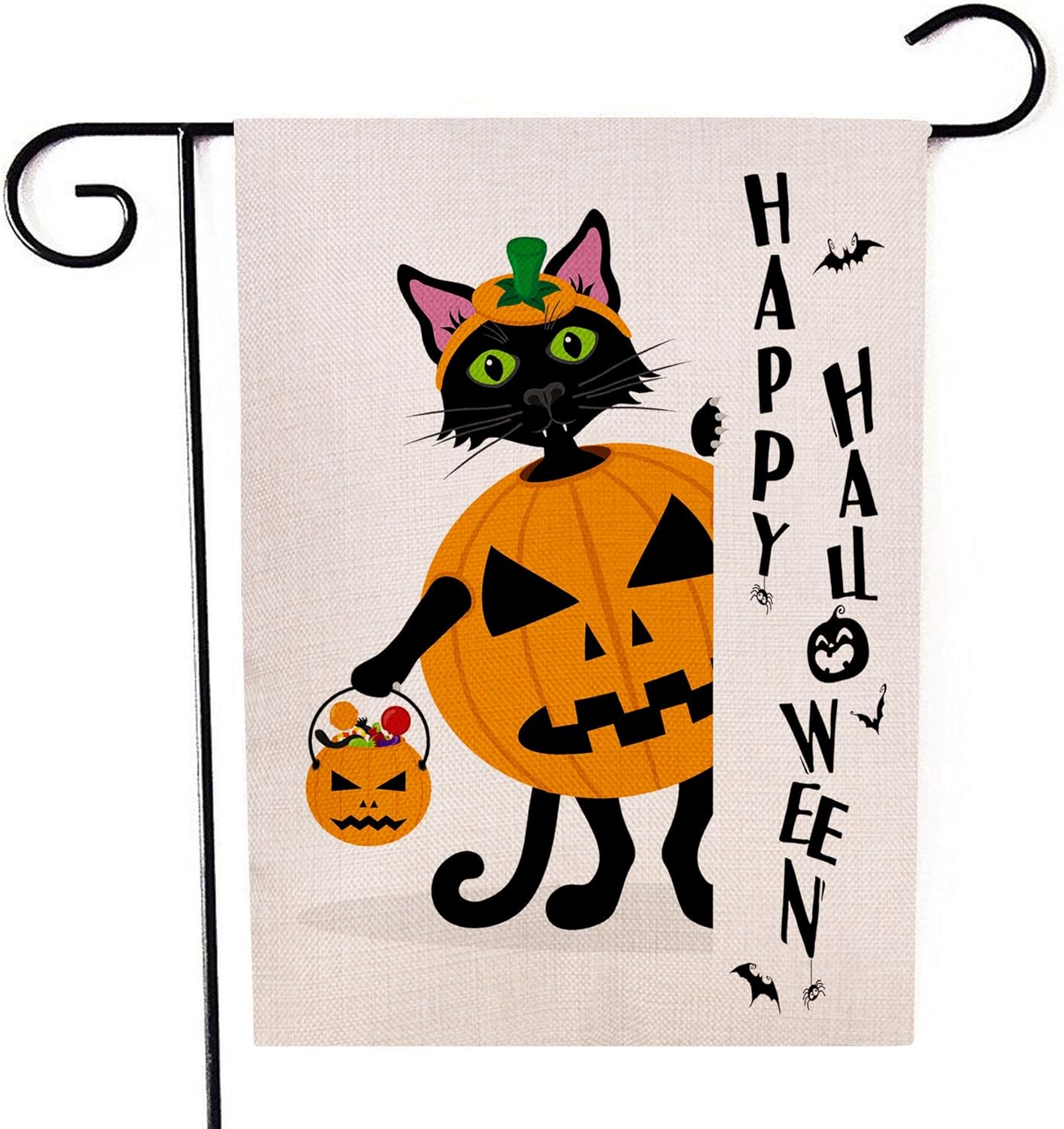 Black Halloween Cat Garden Flag Vertical Double Sided Pumpkin Burlap Yard Outdoor Decor 12.5 x 18 Inches