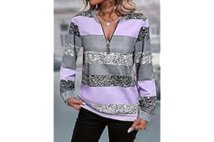 Womens Tops Long Sleeve Shirts Casual Striped Sweater with Zipper Clothes Trendy 2026