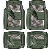 Cat® DiamondShield™ Rubber Floor Mats for Cars Trucks SUV, All Weather Protection, Front and Rear Car Mats with Heel Pad & Anti-Slip Backing, Universal Trim-to-Fit Rubber Floor Mats for Car, Green