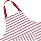 Cackleberry Home Red and White Ticking Stripe Woven Cotton Bib Apron Pocket Adjustable Strap