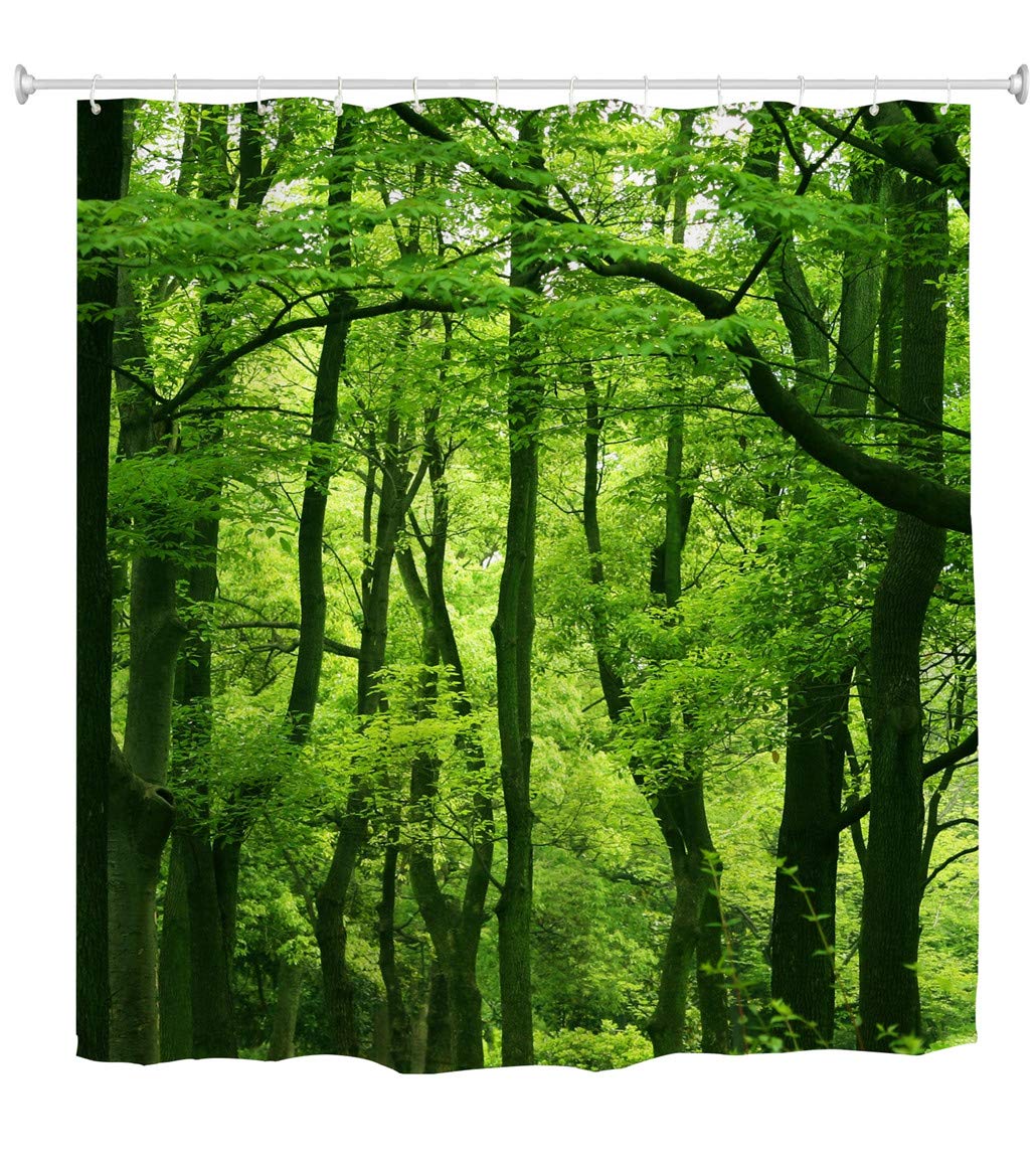 goodbath Green Forest Shower Curtain, Waterproof Fabric Long Shower Curtains 180 x 200cm Drop, Green Brown