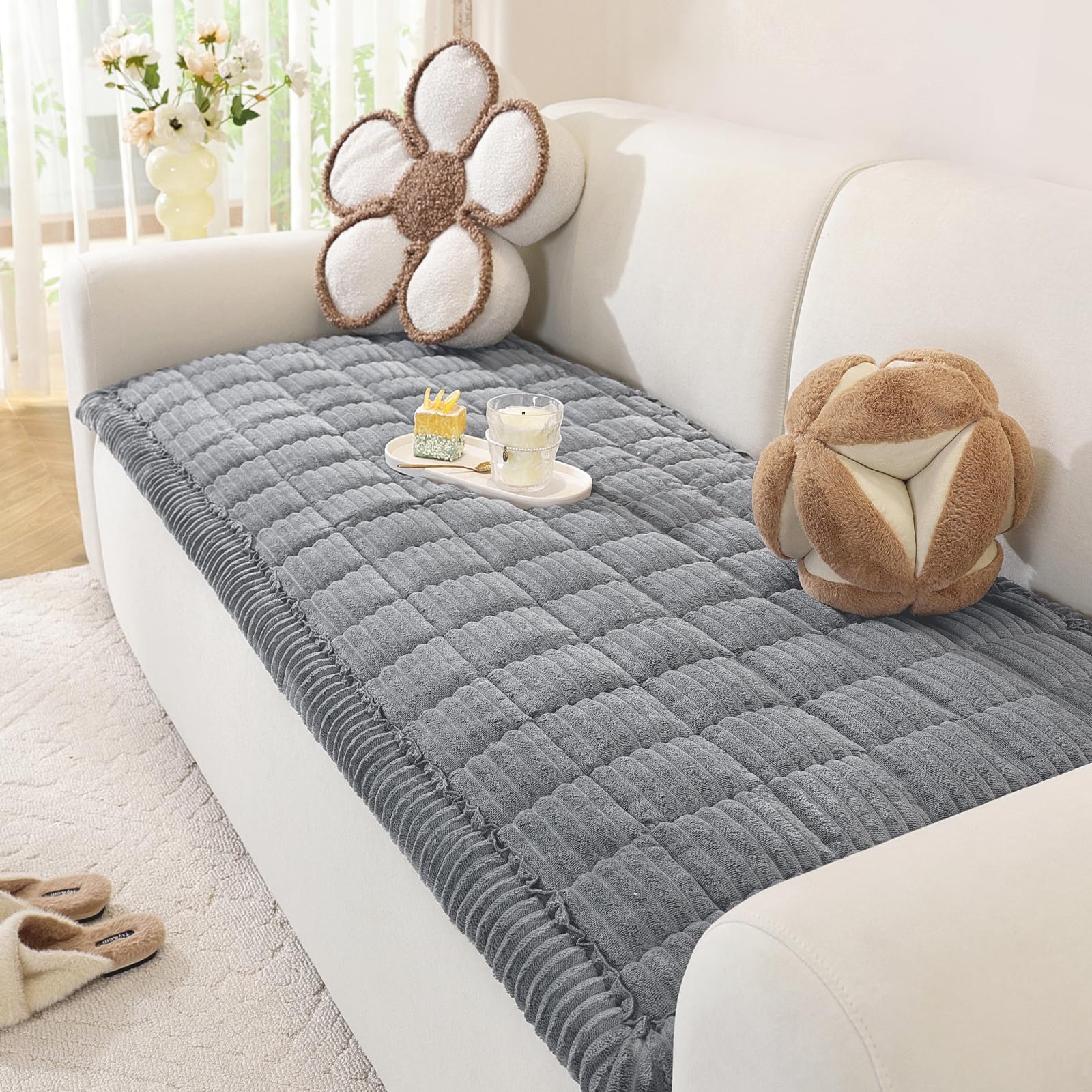OstepDecor Washable Couch Cover for Dogs, Thick Pet Friendly Sofa Covers, Soft Couch Protector, Paw Cart Sofa Slipcovers, Cushion Protector for Leather, Sectional, Loveseat (27.6" x 70.9", Light Grey)