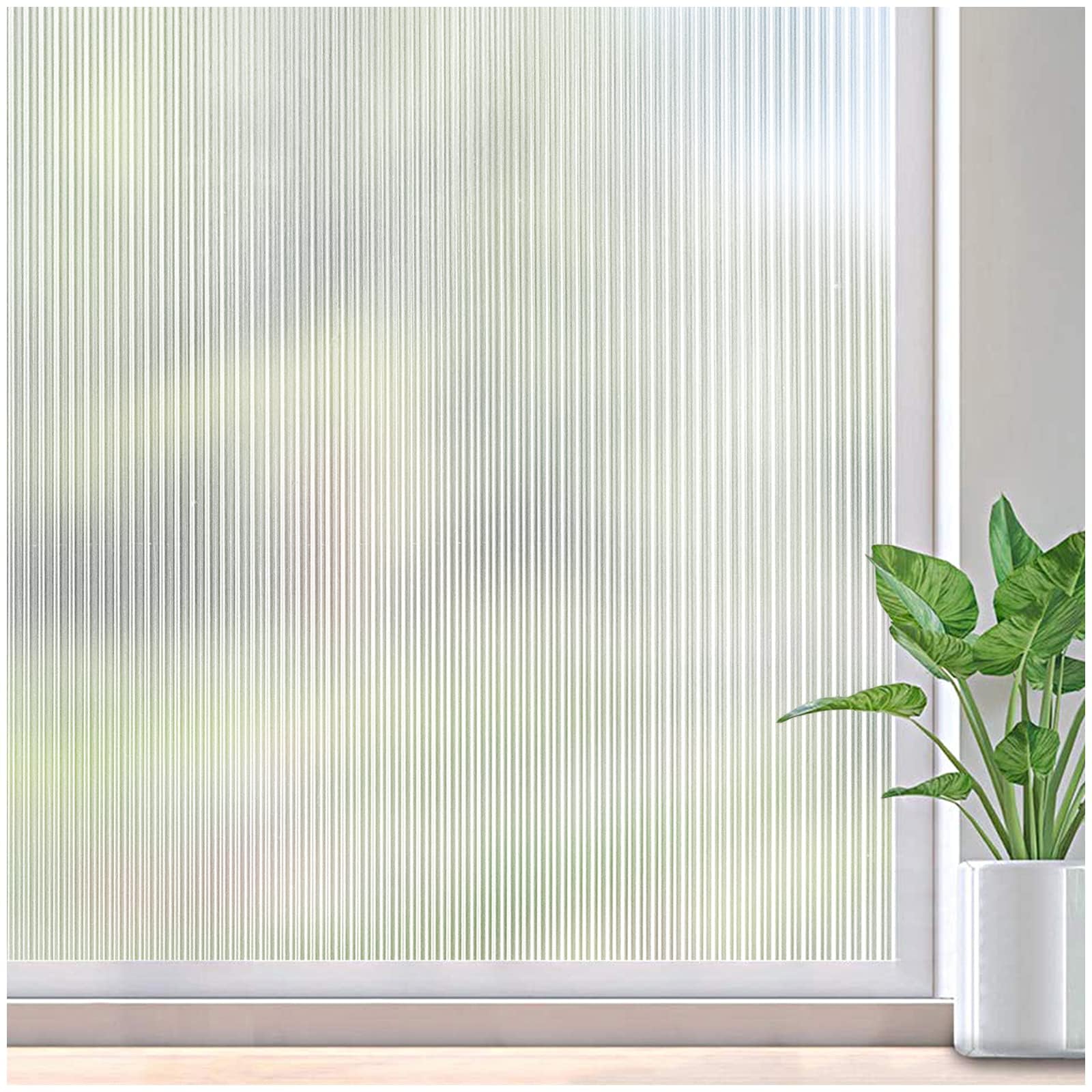 Photo 1 of Coavas Privacy Window Film Fluted Glass Window Film Reeded Glass Window Film Non-Adhesive Sun Blocking Window Film Heat Control UV Blocking for Home Office, 17.5 x 78.7 Inches